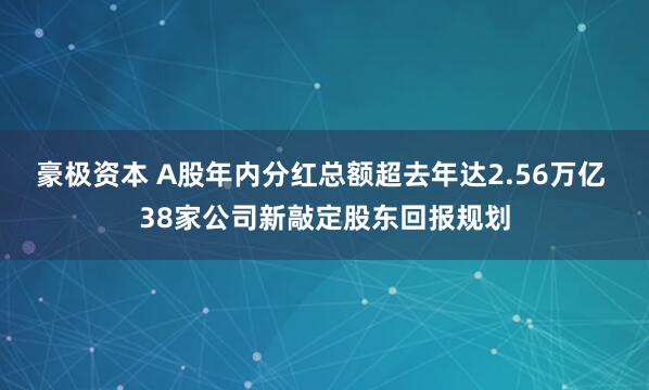 豪极资本 A股年内分红总额超去年达2.56万亿 38家公司新敲定股东回报规划